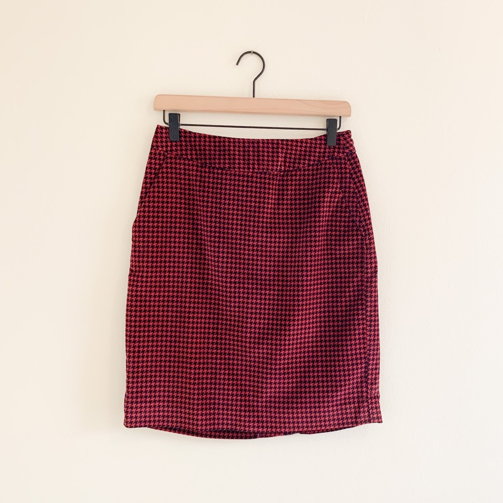 LL Bean Classic Red Houndstooth Plaid Pencil Skirt